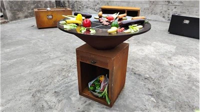Barbecue robuste en acier corten pour foyer de jardin, rouille