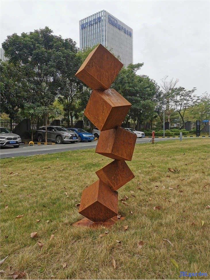 Cube Corten Steel Outdoor Sculpture
