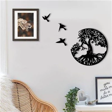 Arbre généalogique avec plaque murale d’oiseaux Art Décor
