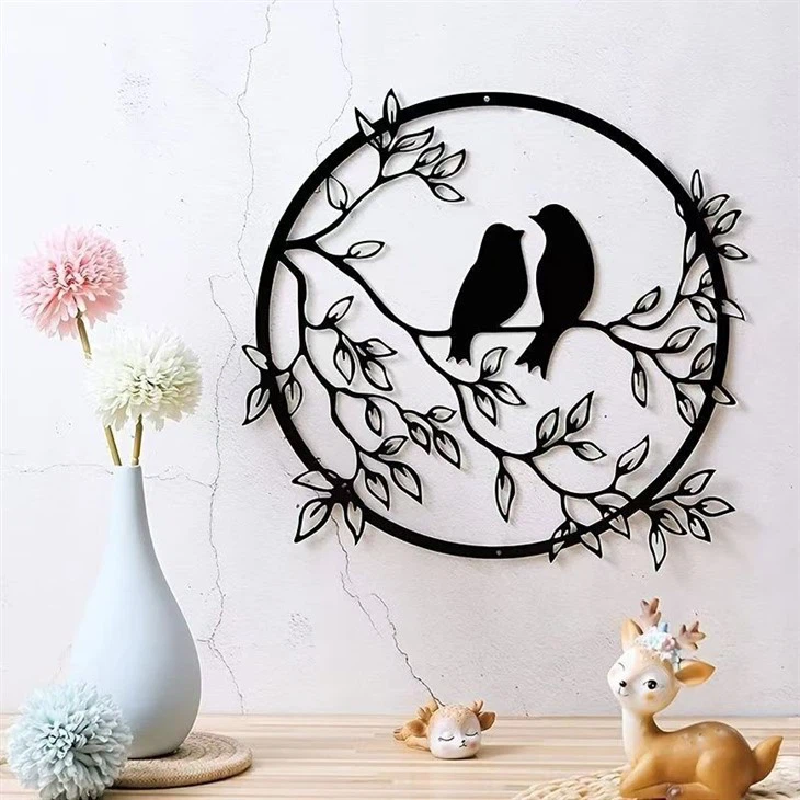 Black Metal Bird On Tree Wall Art