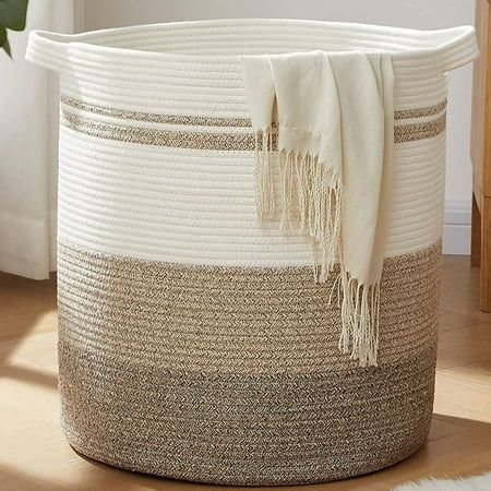 Panier à linge tissé avec rangement en corde de coton