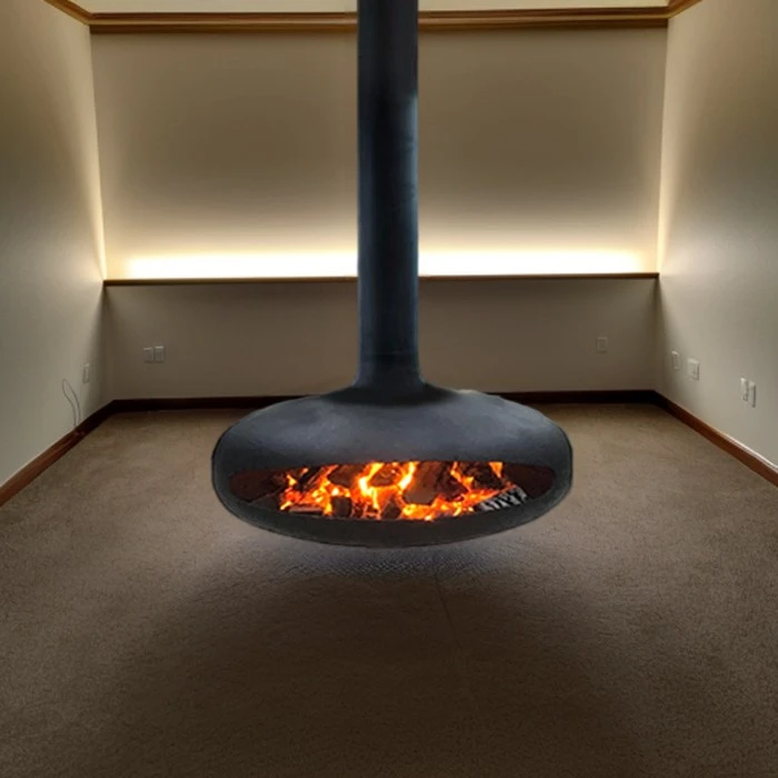 Custom Black Suspended Fireplace