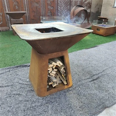Poêle à barbecue en forme de carré en acier Corten
